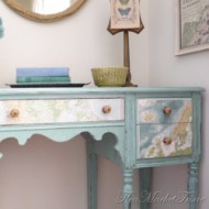 thumbnail--sideboard decoupaged with maps