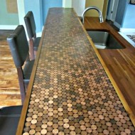 inspiration files--countertop covered with pennies in epoxy from domestic imperfection How to make an epoxied penny countertop, from Domestic Imperfection
