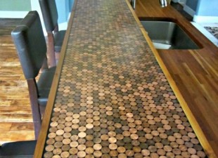 How to make an epoxied penny countertop, from Domestic Imperfection