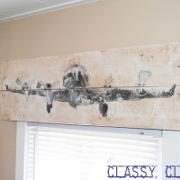 inspiration files--diy rustic wood valance with airplane transfer from classy clutter