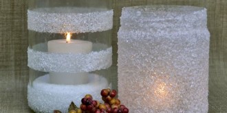 snowy winter candleholders made with epsom salt - thumbnail
