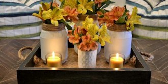 turn empty food jars into a pretty table centerpiece