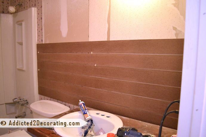 Bathroom Makeover Day 7 – Faux Wood Plank Walls, Part 1
