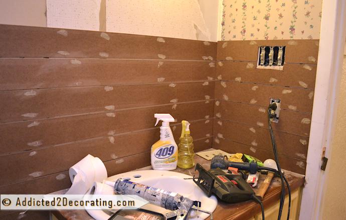 Bathroom Makeover Day 8 – Faux Wood Plank Walls, Part 2