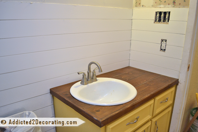 Bathroom Makeover Day 8 – Faux Wood Plank Walls, Part 2