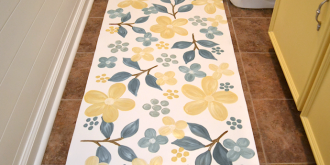 Hand painted floral floorcloth