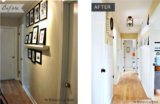 Cottage style hallway with board and batten walls, from Simplicity In The South blog
