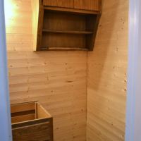 Small condo bathroom makeover - wood plank walls 3