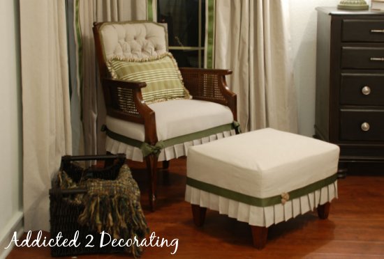 Pleated Drop Cloth Slipcovered Ottoman