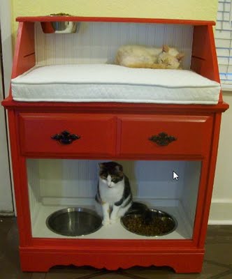 Pet Station Created From Vintage Secretary Desk