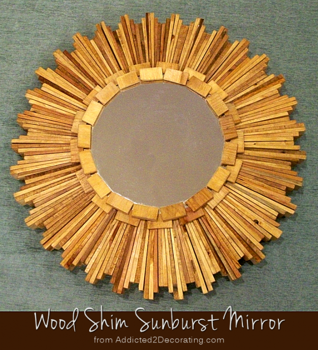Sunburst Mirror made of inexpensive wood shims, from Addicted 2 Decorating