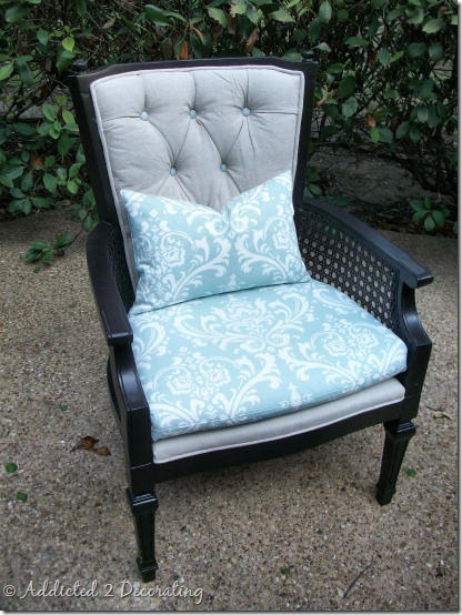 Reupholstered Cane Chair With Tufted Back