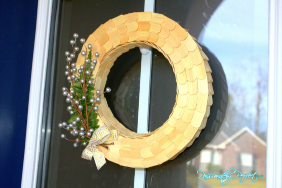 Winter wreath made from dollhouse shingles