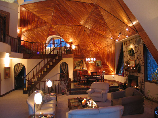 Ceiling clad in stained wood