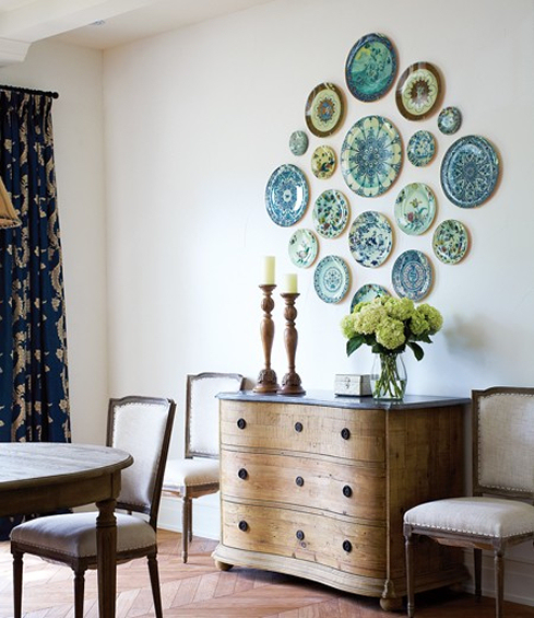 Decorative plate wall with blue and green plates, from the 2011 Princess Margaret Showhouse