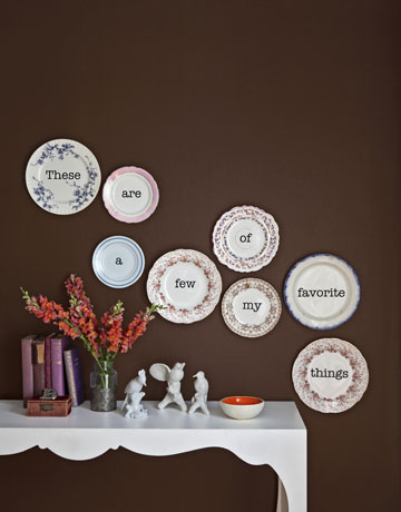 plate wall with wording on plates