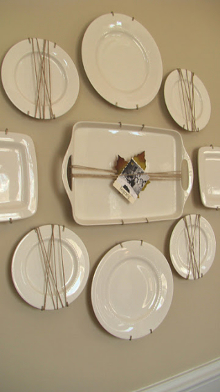 plate wall with plates wrapped in jute twine