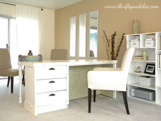 Repurposed dresser:  Dresser turned into a desk, from Thrifty and Chic blog.