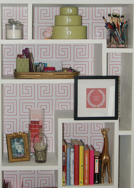 Bookcase With Greek Key Paper Accent