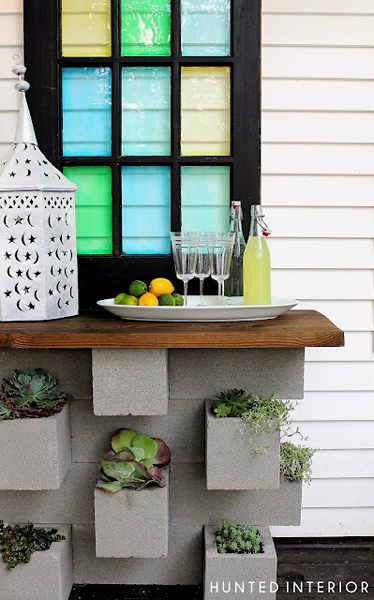 Outdoor Cinder Block Vertical Planter and Dry Bar Combo