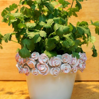 Decorative Flower Pot With Faux Glazed Ceramic Roses