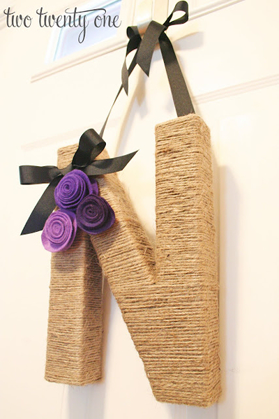 Front Door Decorations For Spring -   Jute-wrapped monogram door decoration