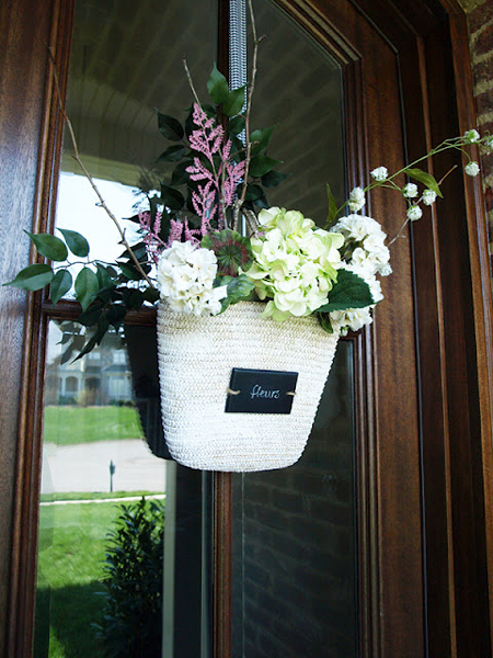 Front Door Decorations For Spring - Straw Tote Filled With Flowers