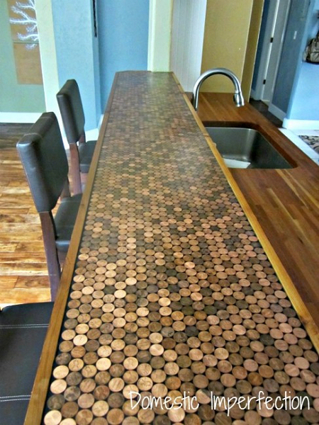 Countertop Covered In Pennies & Epoxy