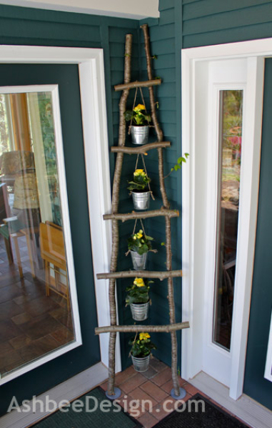 Make a decorative ladder from tree branches