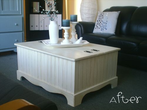 Coffee table makeover from AKA Design - country coffee table updated with bead board and paint