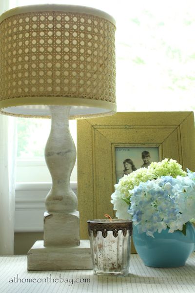 DIY lampshade inspired by an expensive Horchow lampshade with woven natural cane texture