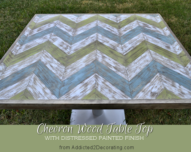 chevron wood table with painted and distressed finish