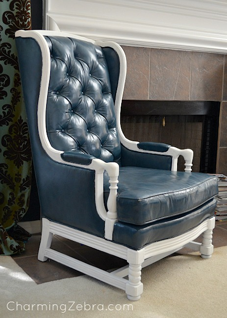 Leather Wingback Chair Updated With Painted Wood