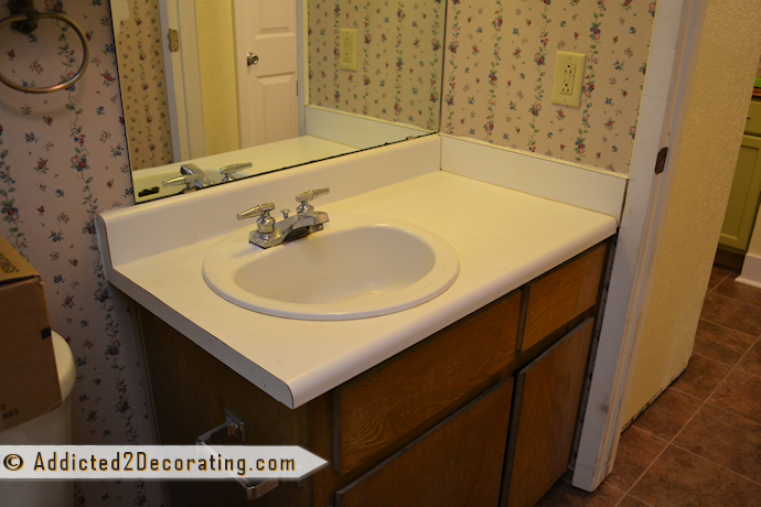 bathroom makeover - laminate countertop - before