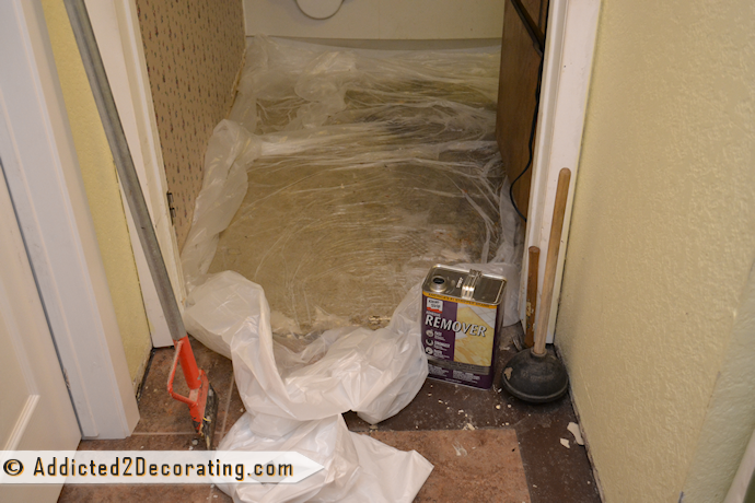 Bathroom makeover - removing vinyl flooring with chemical adhesive remover