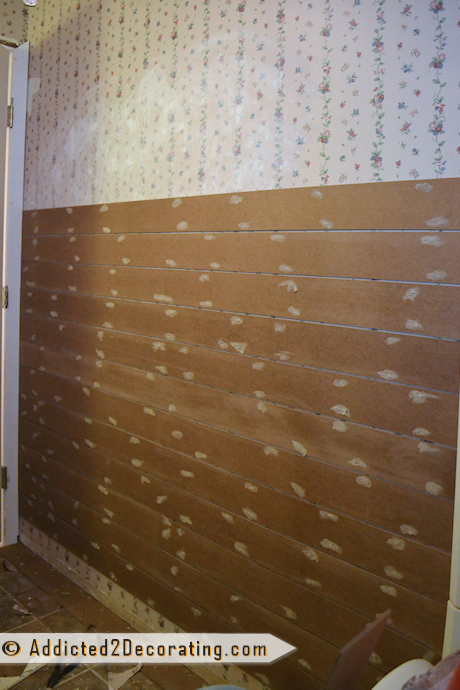 bathroom makeover day 7 - faux wood plank wall treatment 6