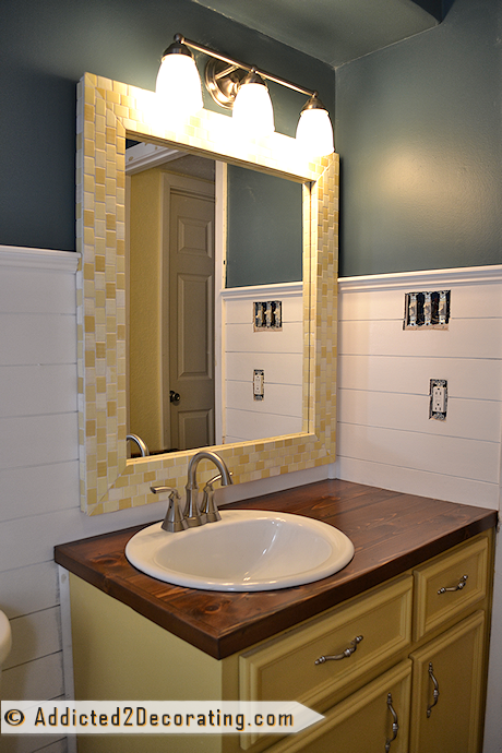 Bathroom makeover day 15 - mosaic mirror above the vanity