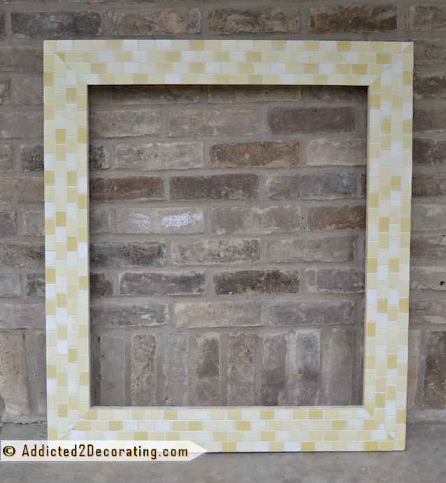 DIY mosaic tile frame made from wood yardsticks