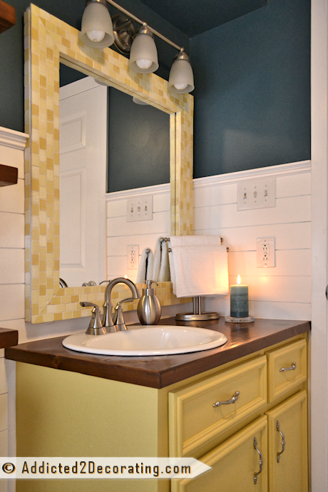 DIY bathroom countertop made from cedar fence boards