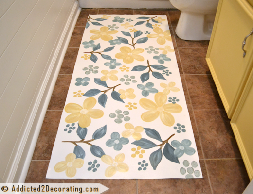 Hand painted floral floorcloth