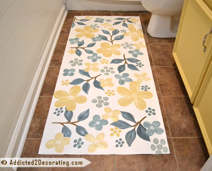 Bathroom Makeover Day 17:  Floral Hand Painted Floor Cloth
