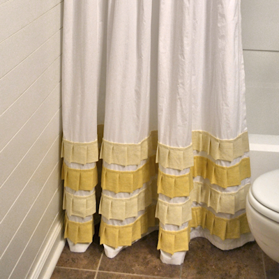 Bathroom Makeover Day 19 & 20: How To Make An Extra Long Shower Curtain With Pleated Ruffle Accents
