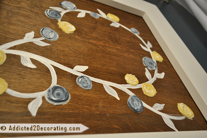 Bathroom Makeover Day 16:  DIY Flower Vine Artwork Made With Drywall Mud