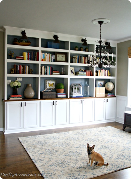 diy library bookcase bookshelves from Thrifty Decor Chick blog