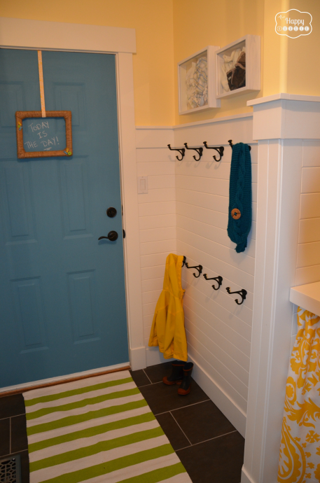 Laundry Mud Room Revamp Hook Hanging Area, from The Happy Housie blog