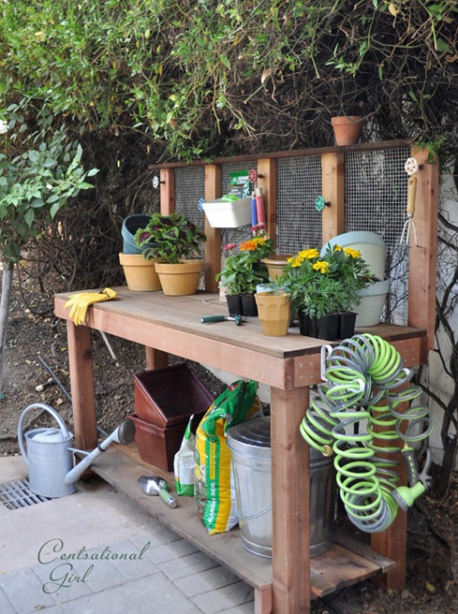 Outdoor project - build a potting bench, from Centsational Girl