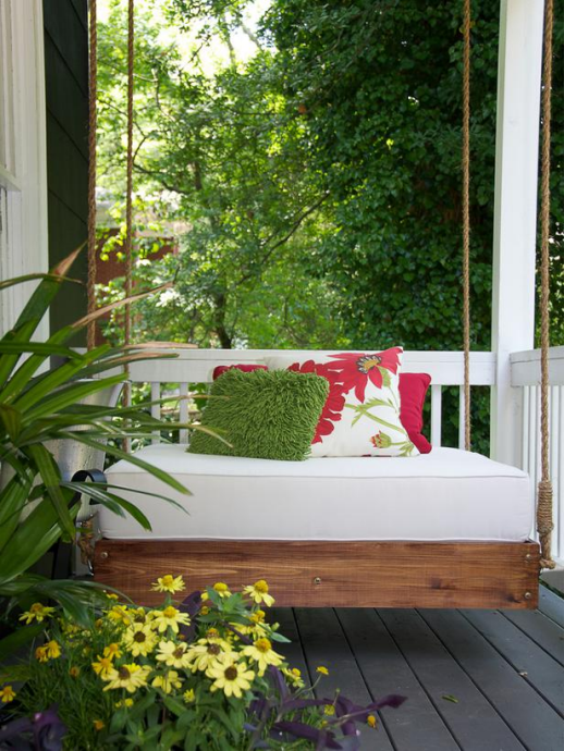 Outdoor project - make a hanging daybed for a covered porch or patio, from HGTV Remodels