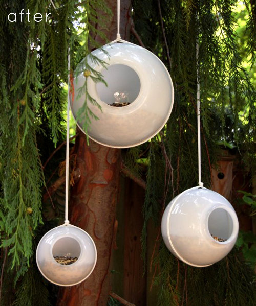 Outdoor project - turn an old light globe into a modern birdfeeder, from Design*Sponge