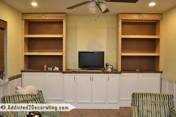 DIY bookcases - trimmed bookcases