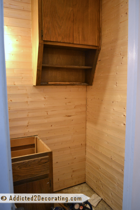 Small condo bathroom makeover - wood plank walls 3